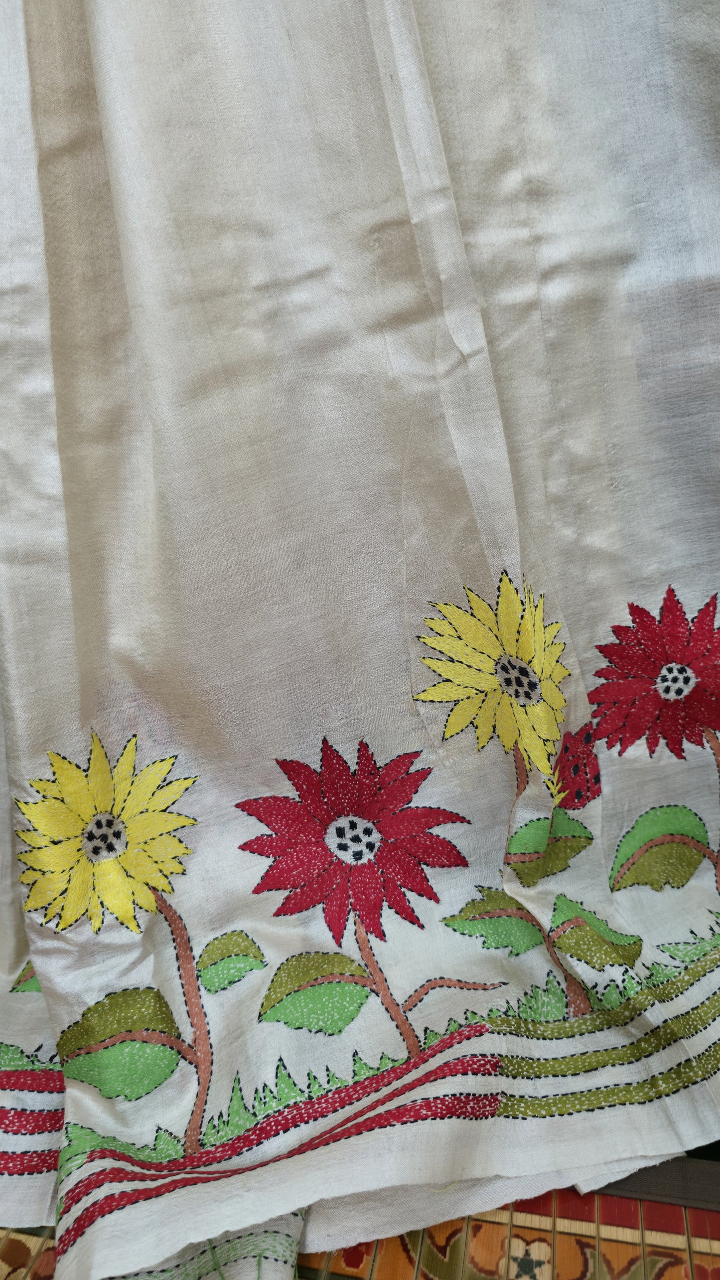 Hand embroidered kantha work sarees