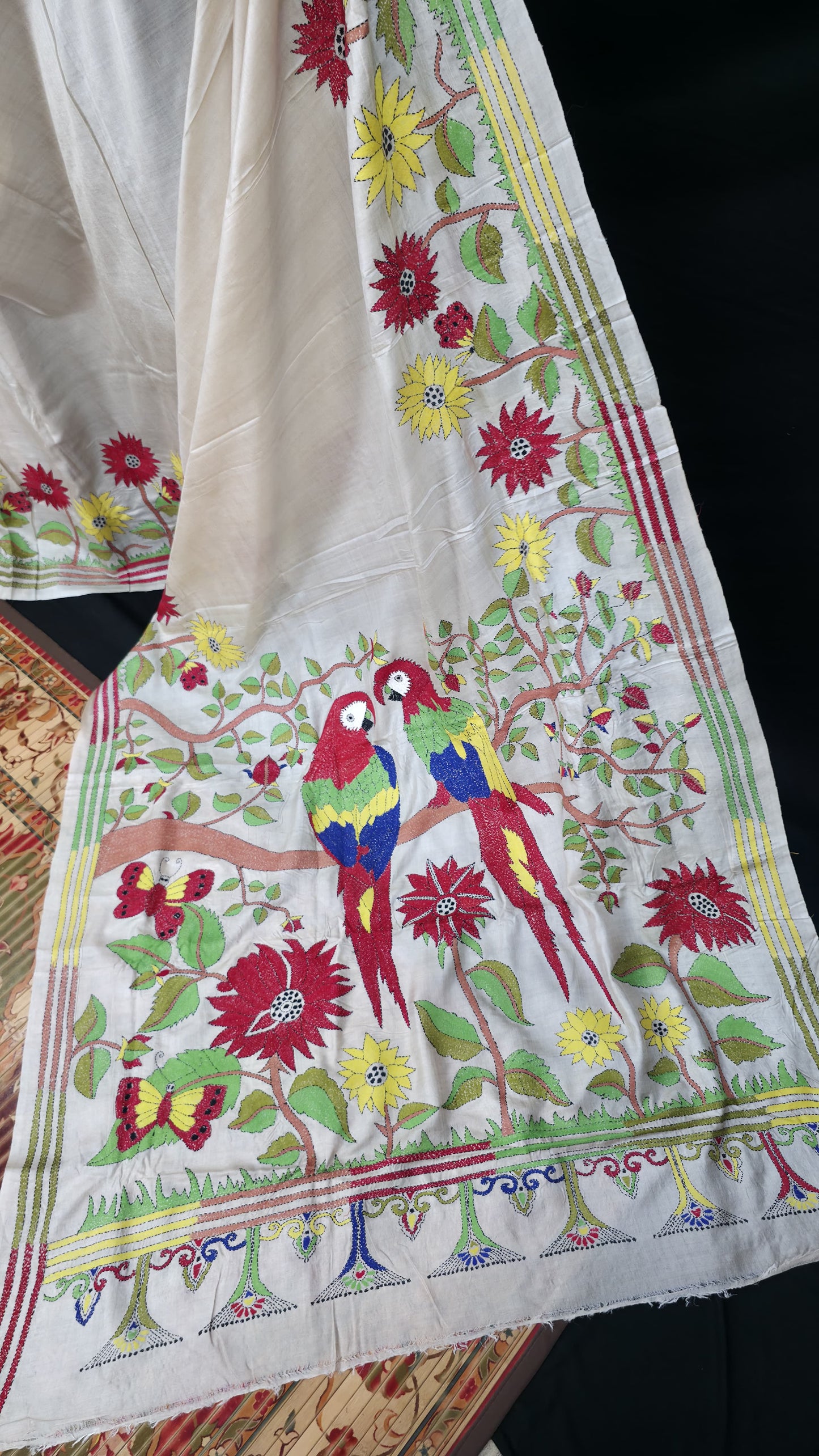 Hand embroidered kantha work sarees