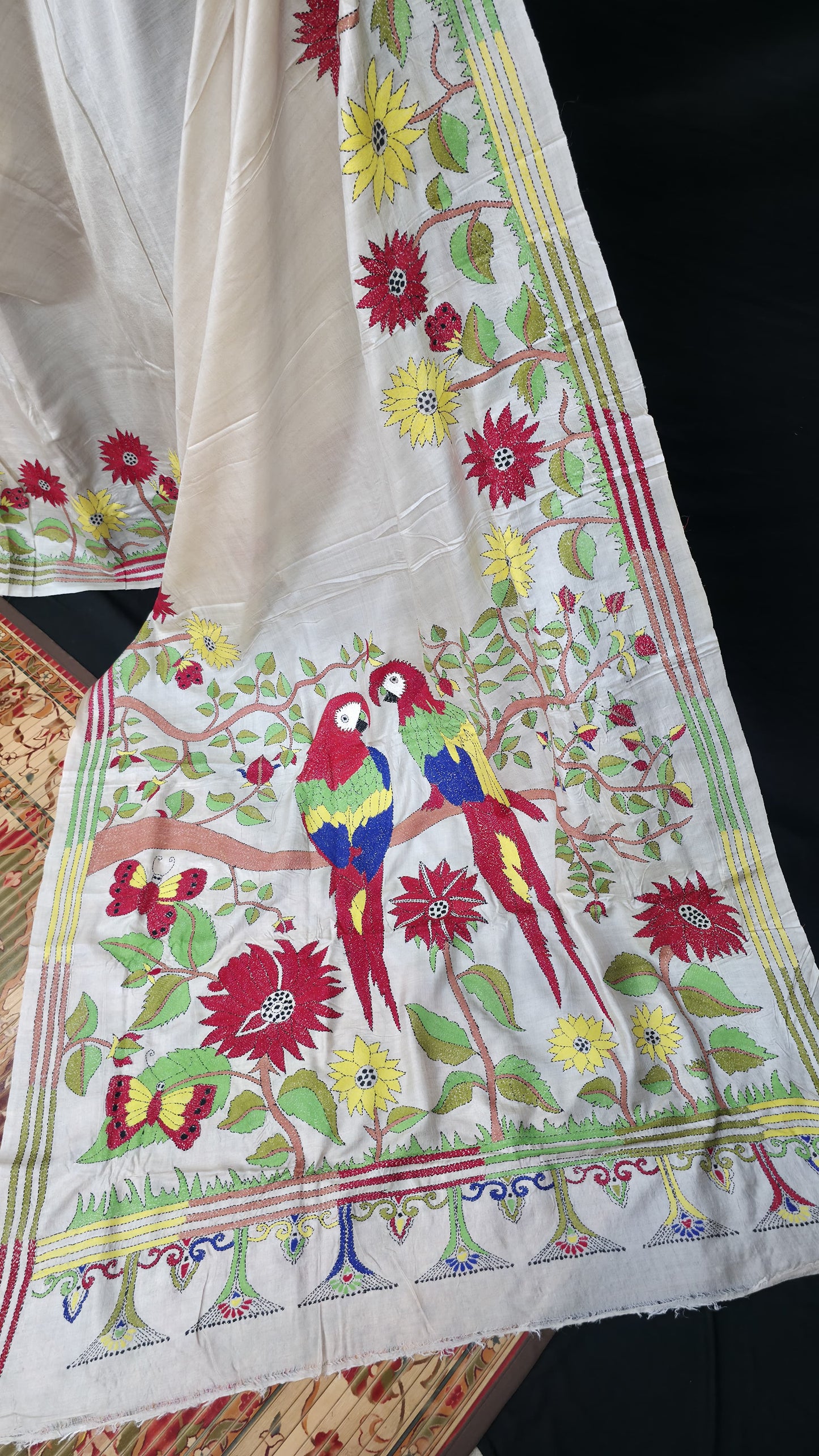 Hand embroidered kantha work sarees