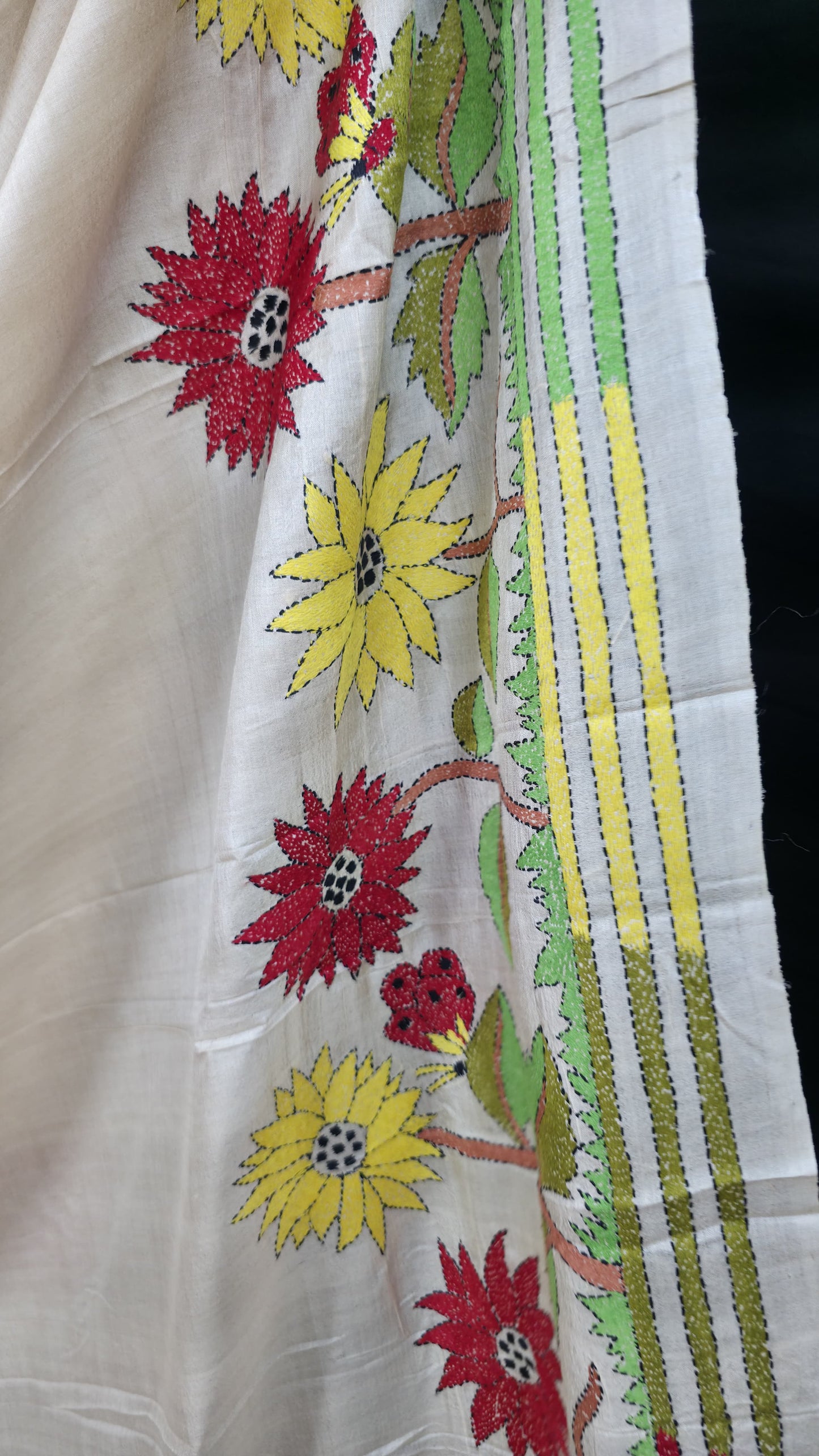 Hand embroidered kantha work sarees