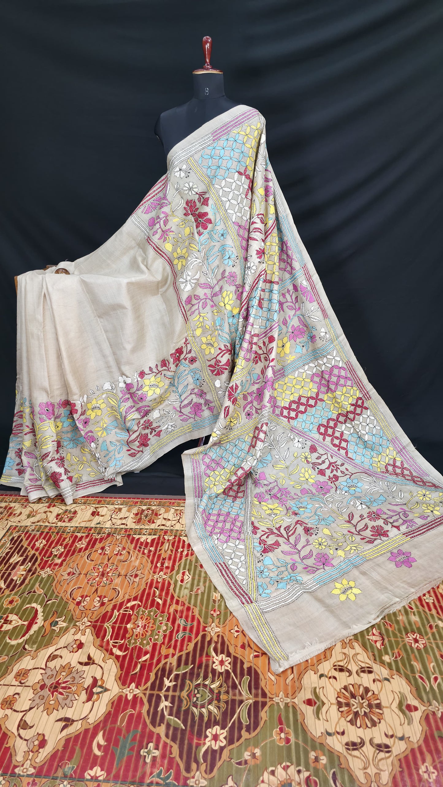 Hand embroidered kantha work sarees