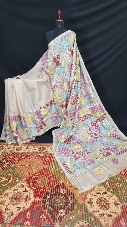 Hand embroidered kantha work sarees