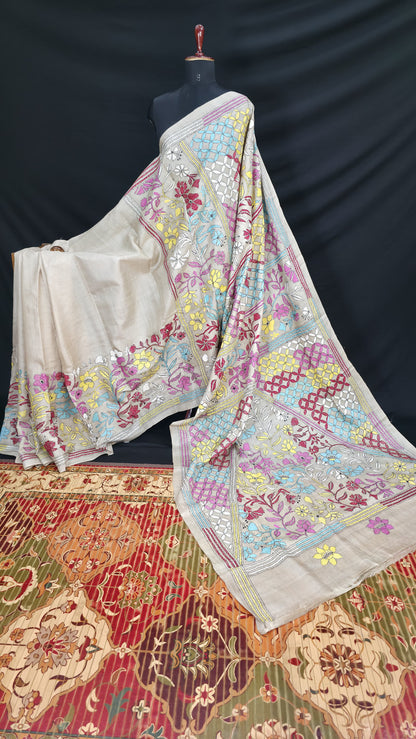 Hand embroidered kantha work sarees