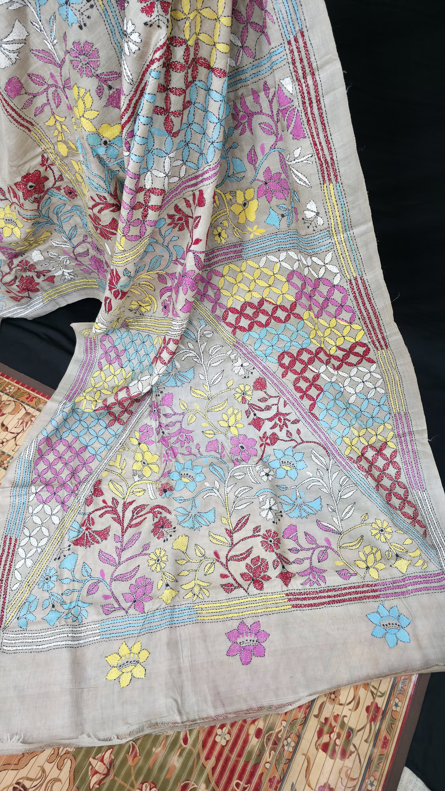 Hand embroidered kantha work sarees