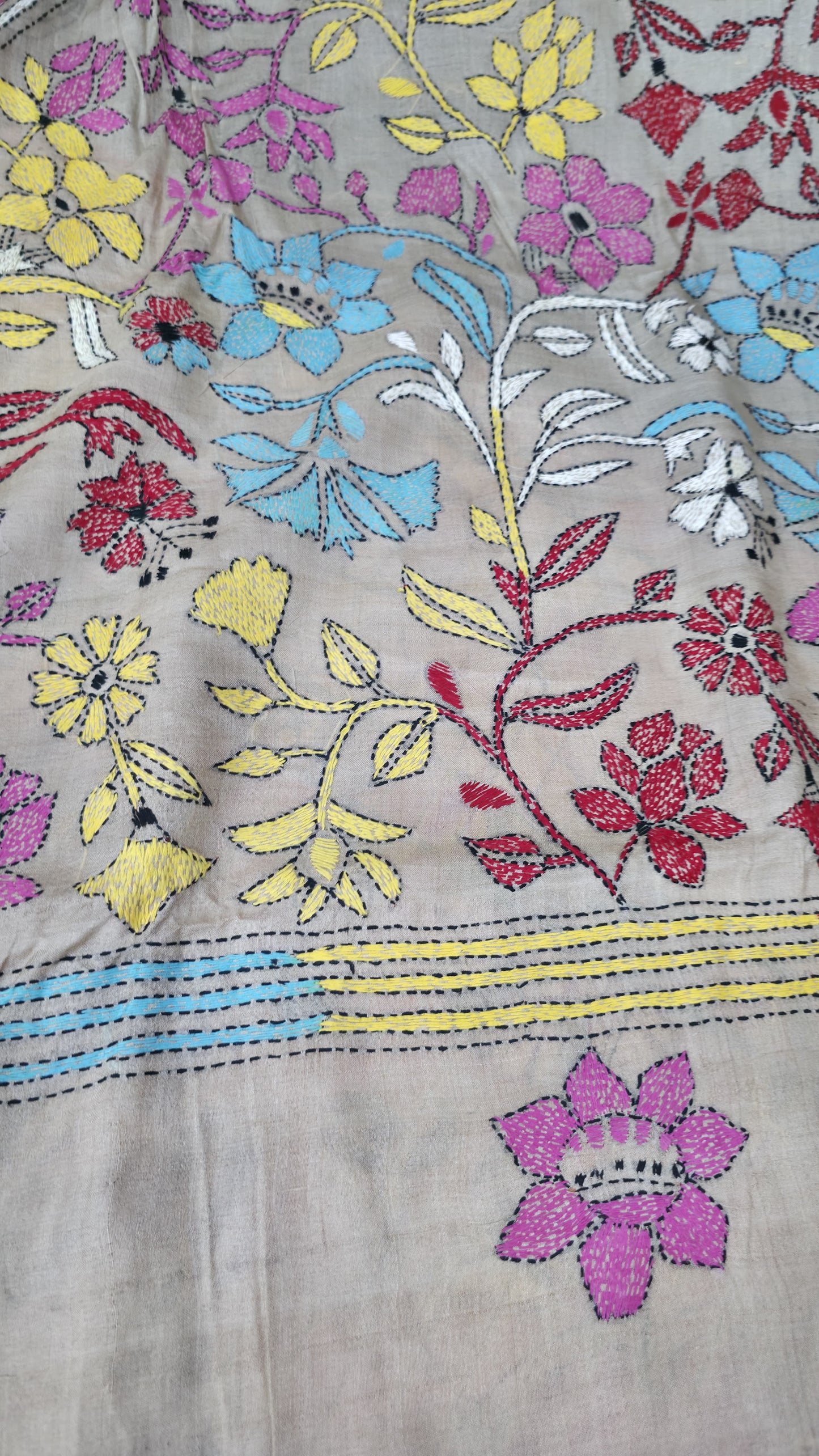 Hand embroidered kantha work sarees
