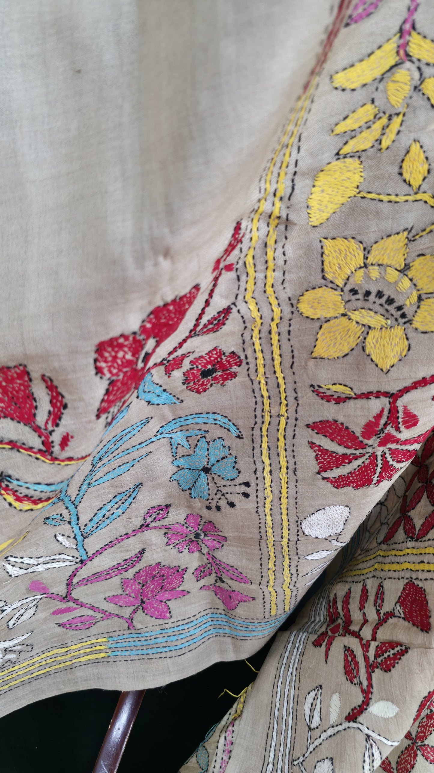 Hand embroidered kantha work sarees