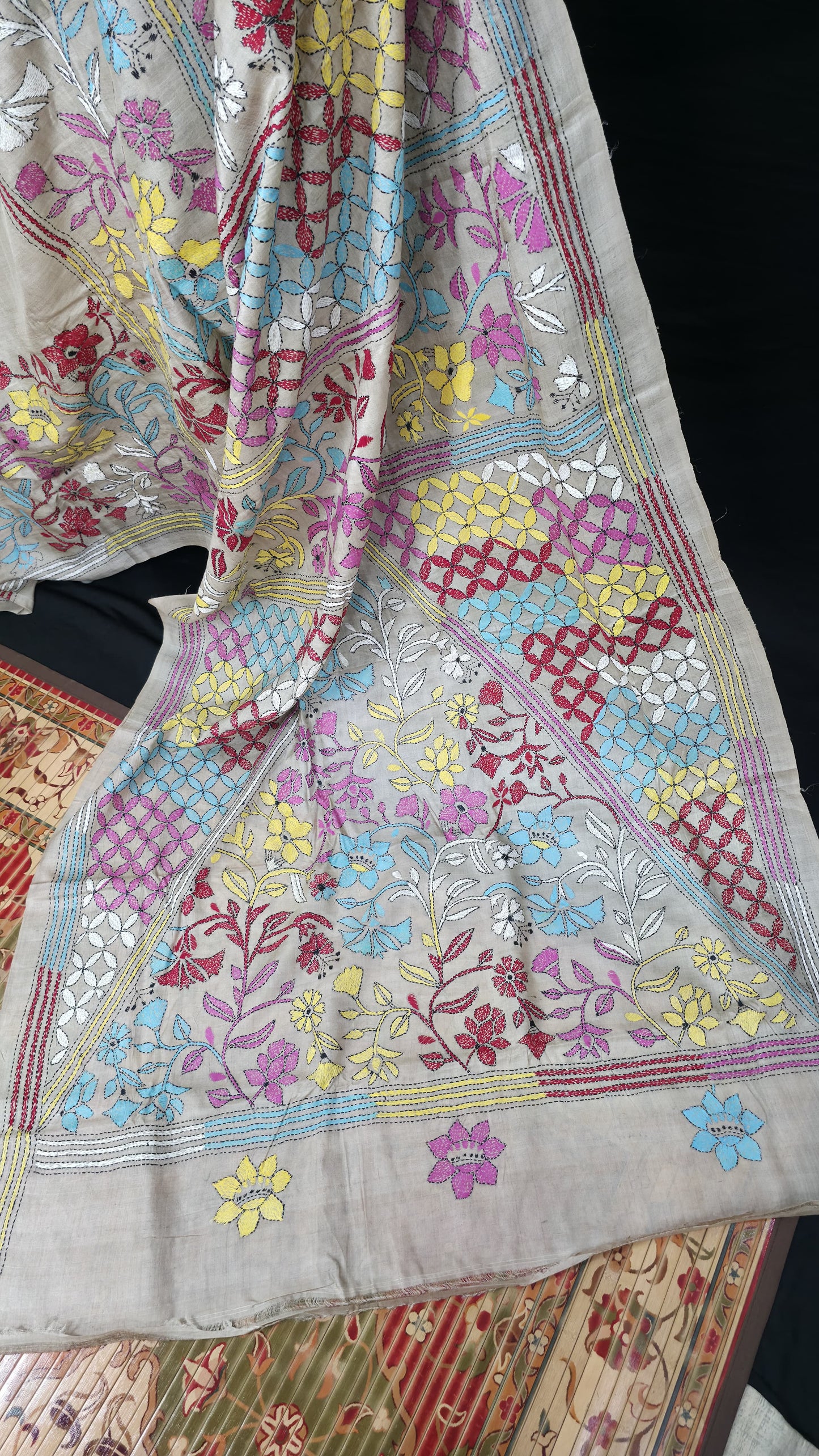 Hand embroidered kantha work sarees