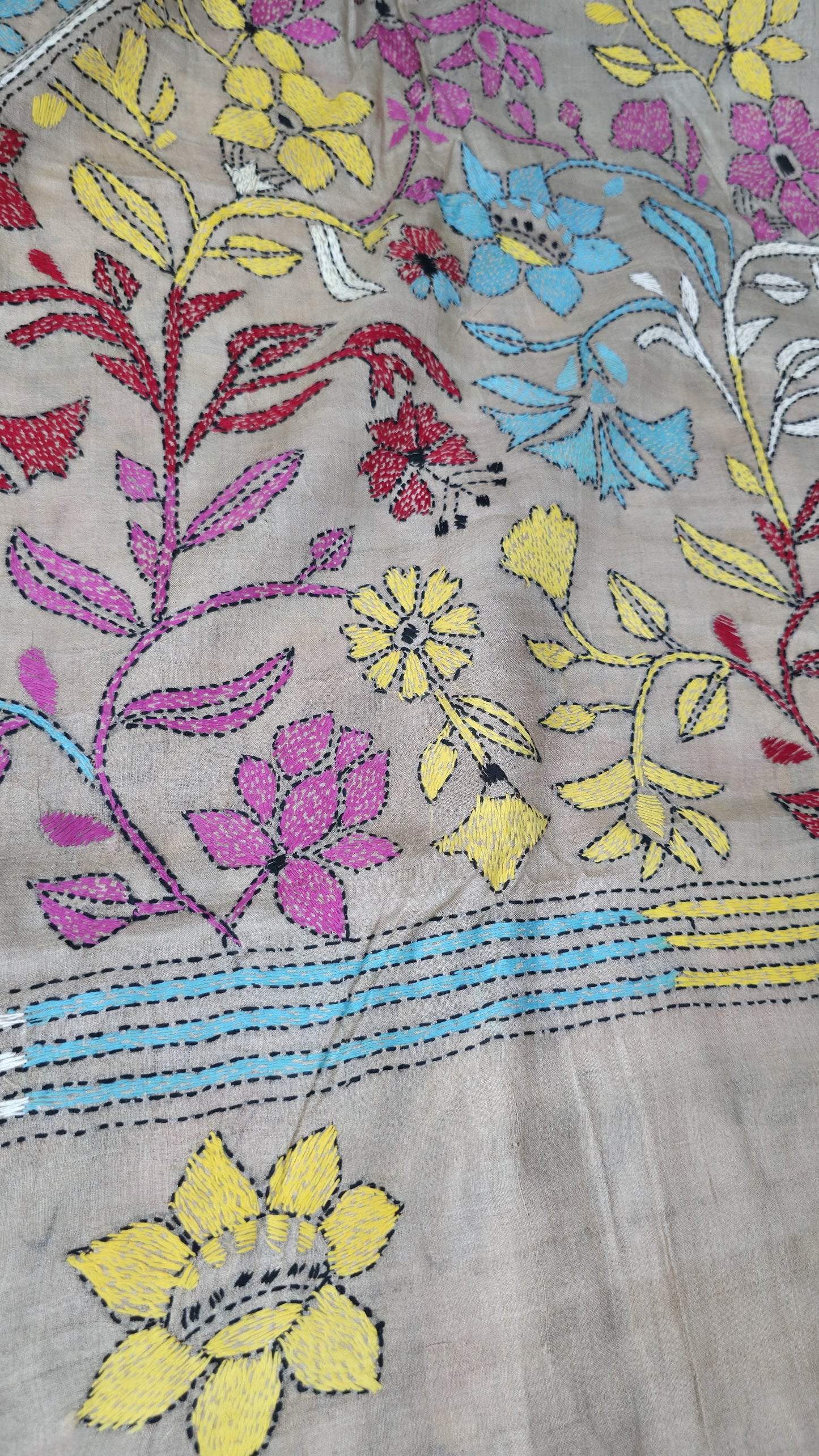 Hand embroidered kantha work sarees