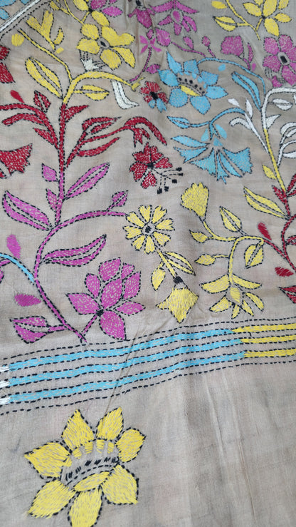 Hand embroidered kantha work sarees