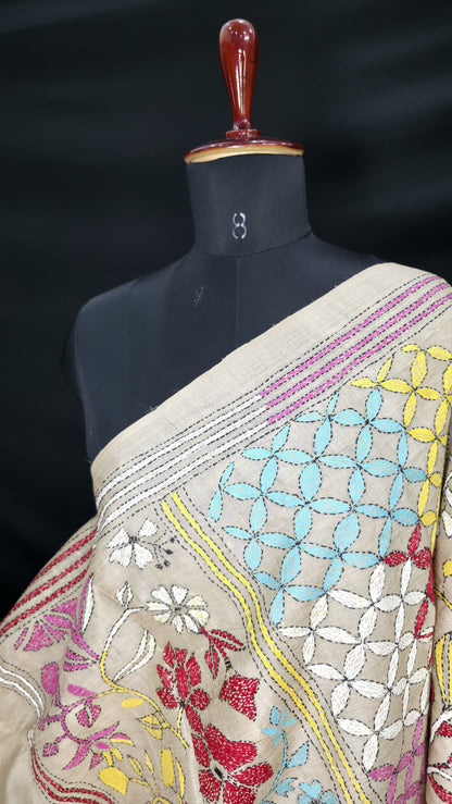 Hand embroidered kantha work sarees