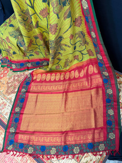 Gadwal silk penkalamkari saree
