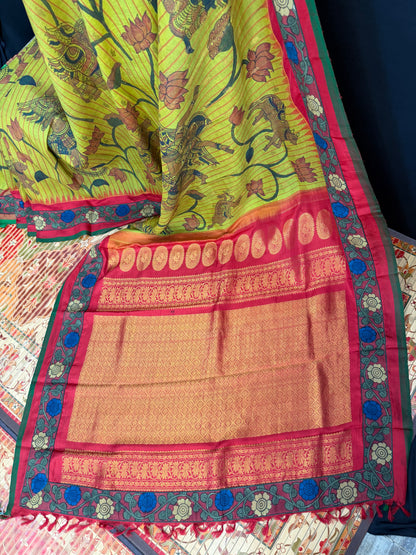 Gadwal silk penkalamkari saree