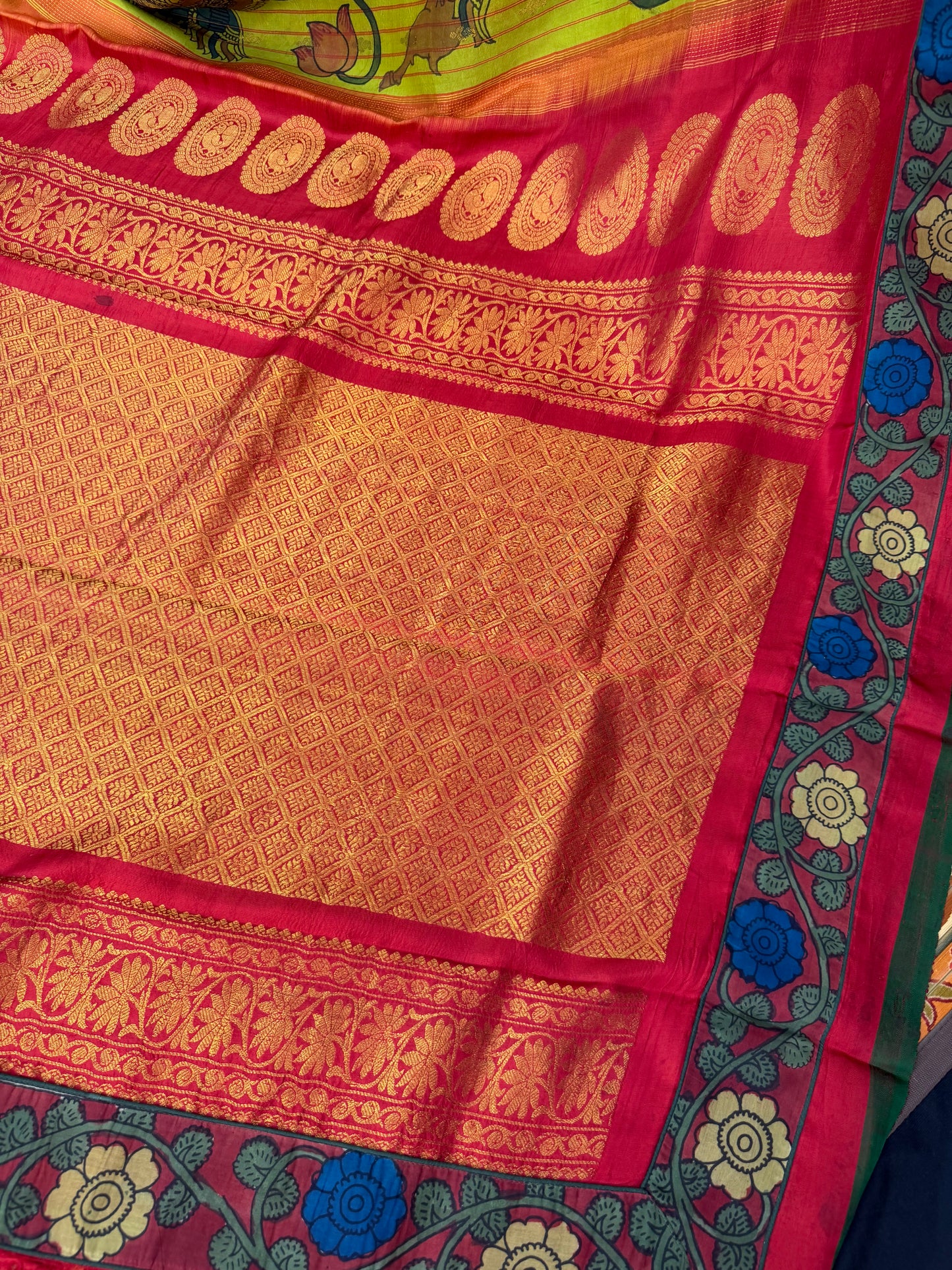 Gadwal silk penkalamkari saree