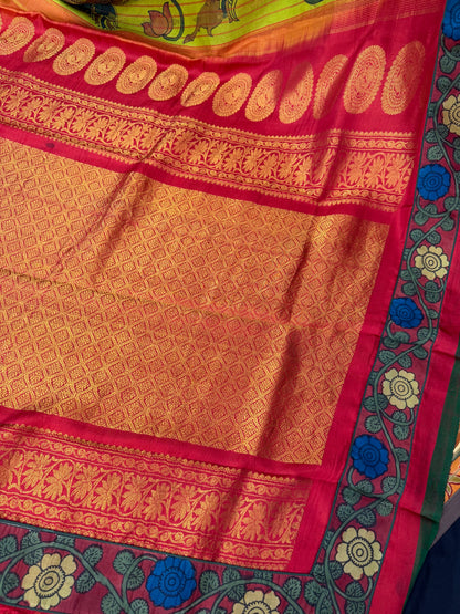 Gadwal silk penkalamkari saree