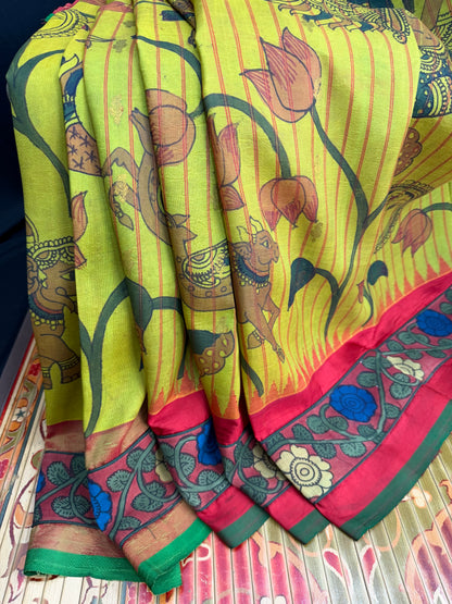 Gadwal silk penkalamkari saree