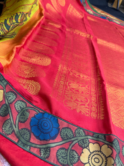Gadwal silk penkalamkari saree