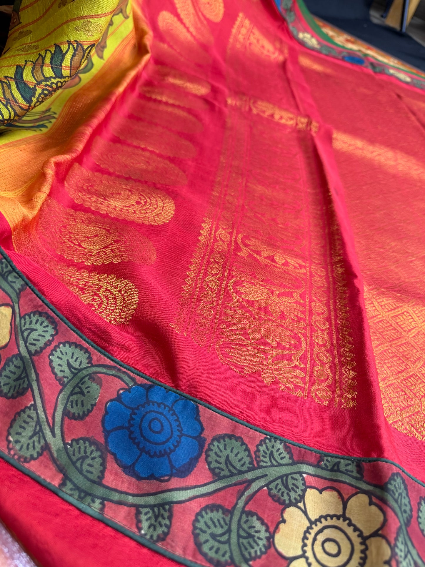 Gadwal silk penkalamkari saree