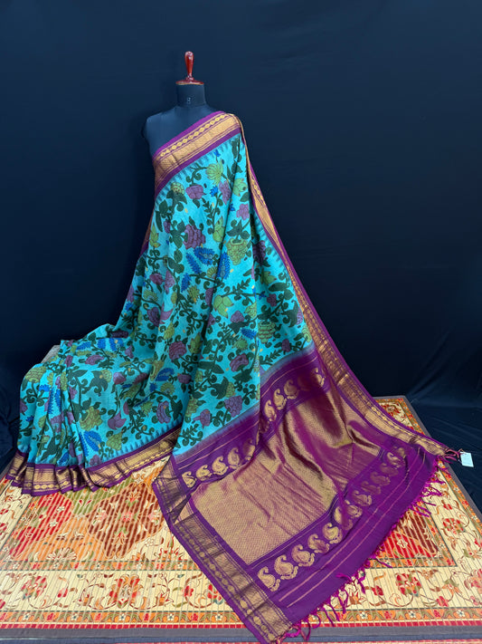 Gadwal silk penkalamkari saree