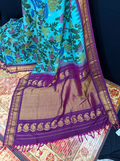 Gadwal silk penkalamkari saree
