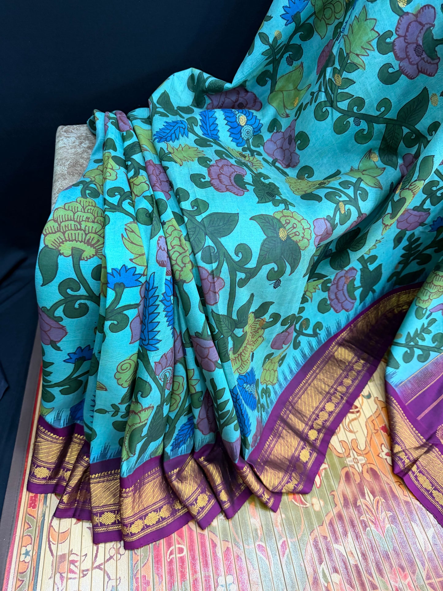 Gadwal silk penkalamkari saree