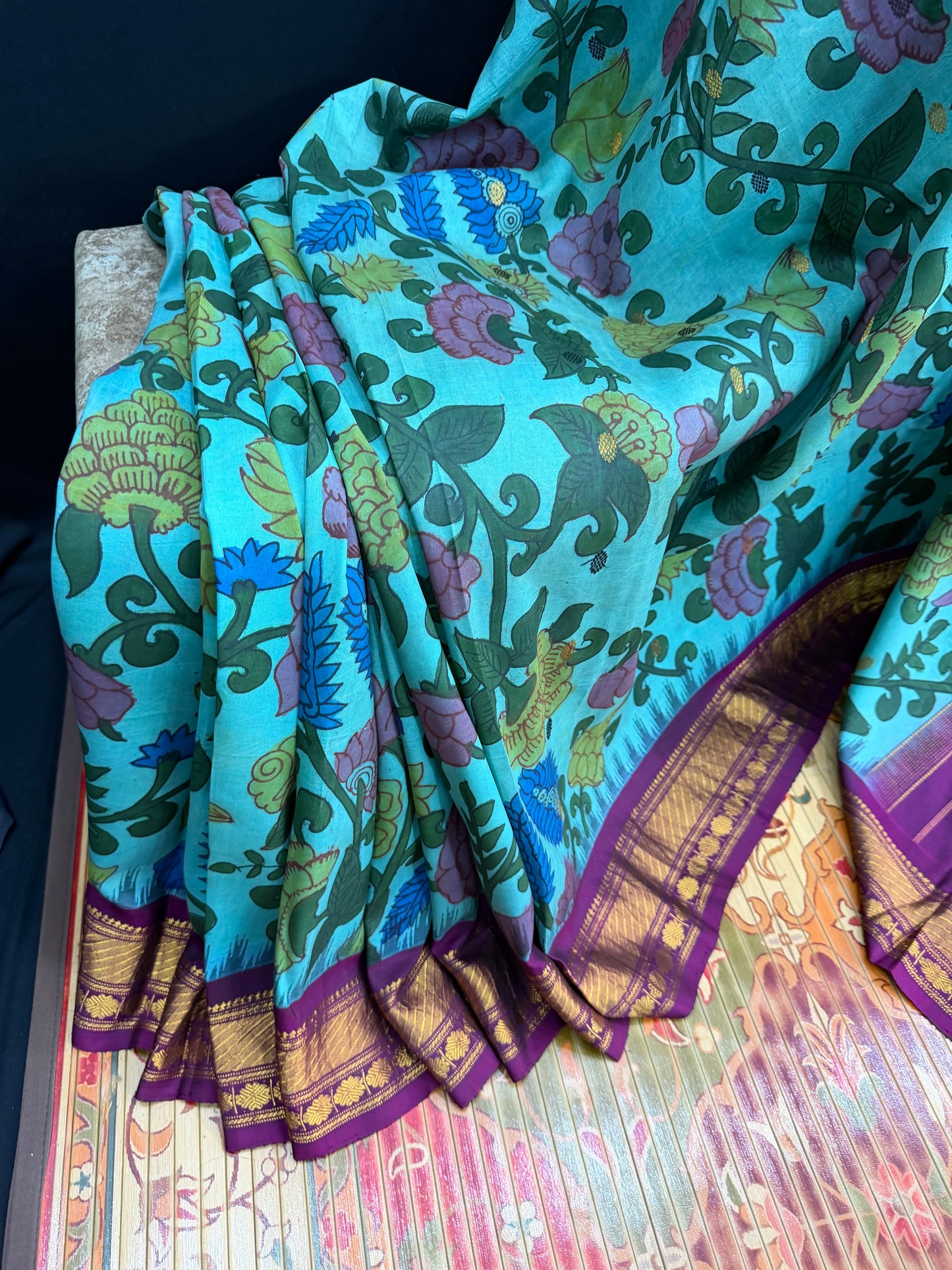 Gadwal silk penkalamkari saree