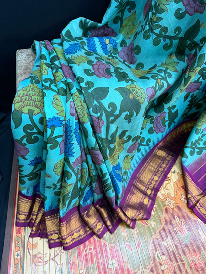 Gadwal silk penkalamkari saree