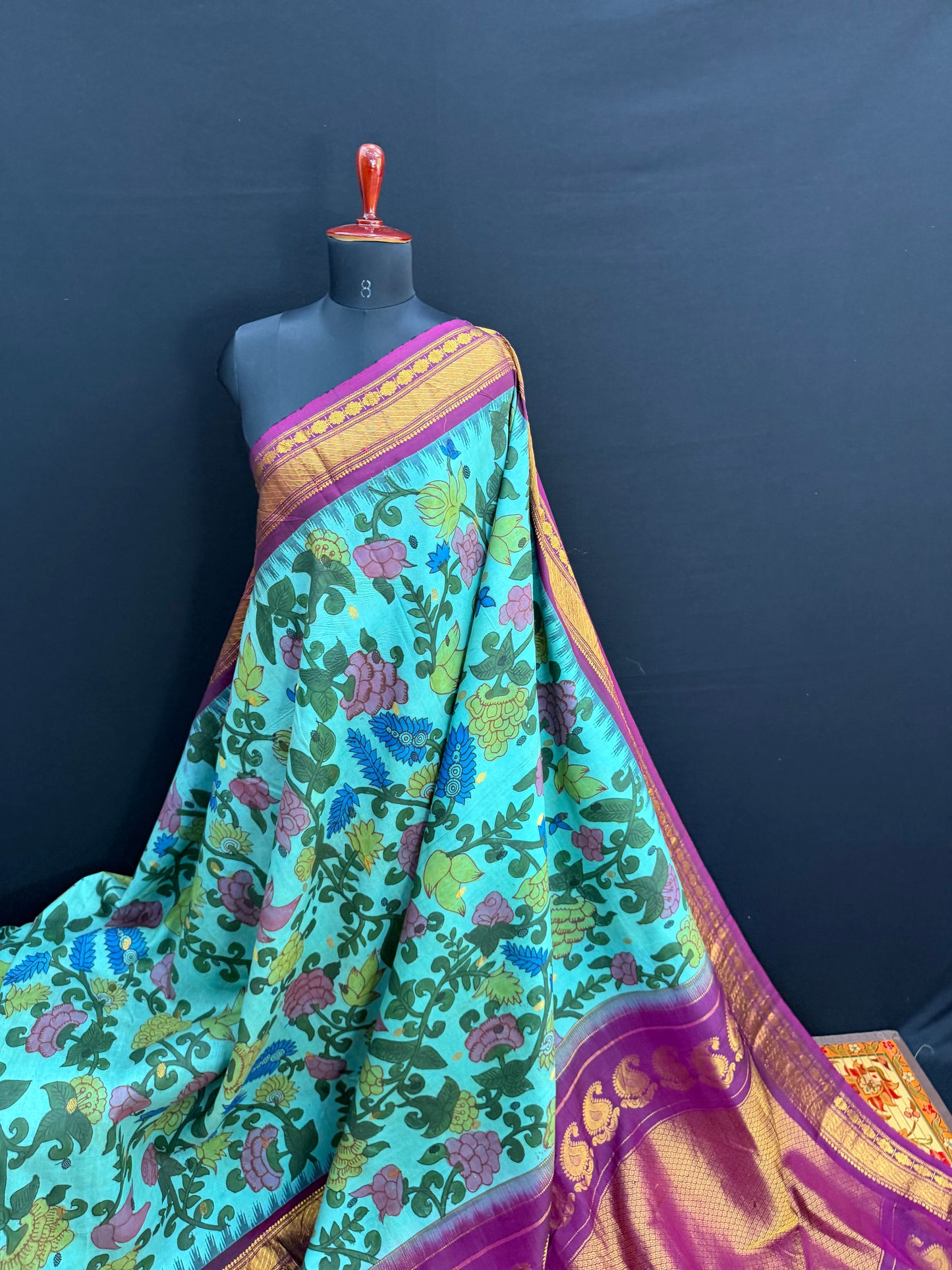 Gadwal silk penkalamkari saree