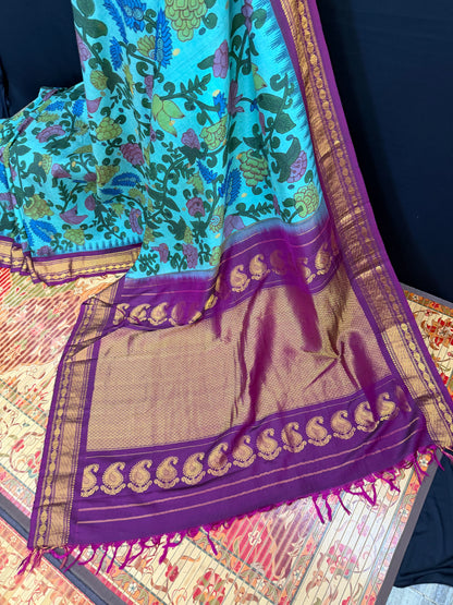 Gadwal silk penkalamkari saree
