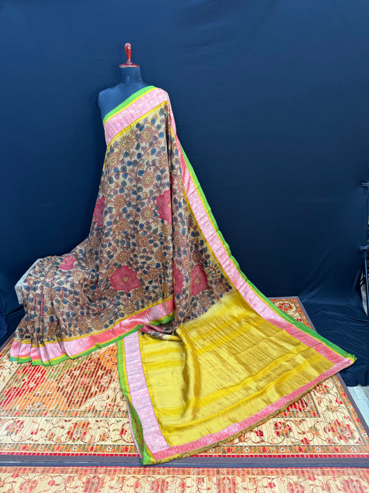 Gadwal silk penkalamkari saree