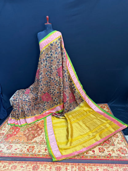 Gadwal silk penkalamkari saree