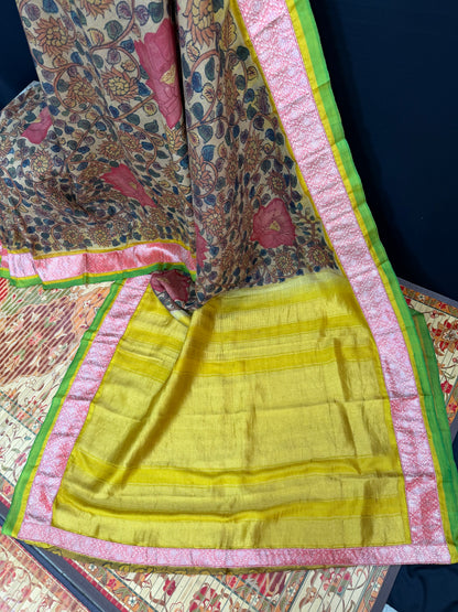 Gadwal silk penkalamkari saree