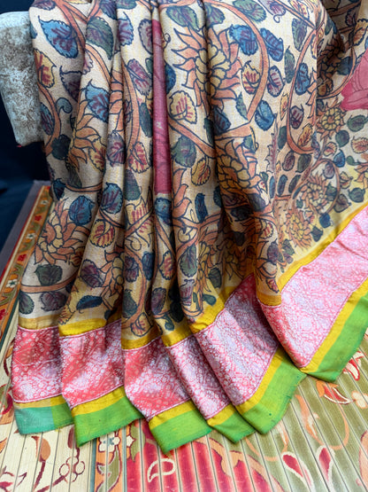 Gadwal silk penkalamkari saree