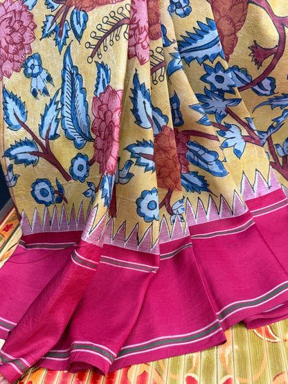 Kanchipattu with penkalamkari saree