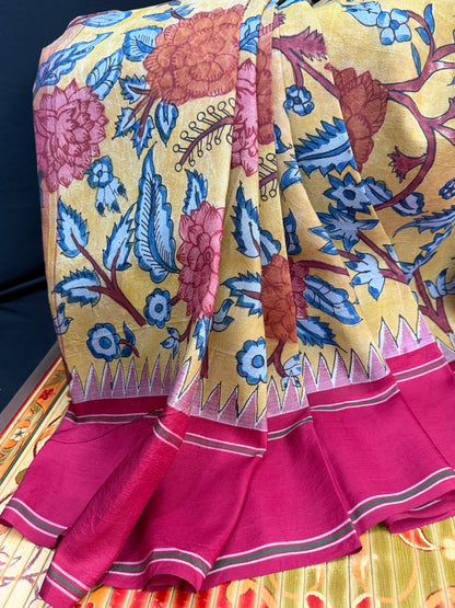 Kanchipattu with penkalamkari saree