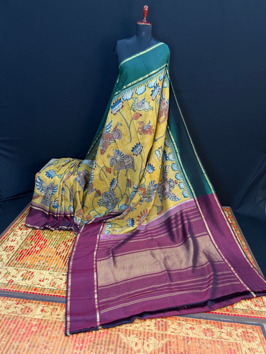 Kanchipattu with penkalamkari saree