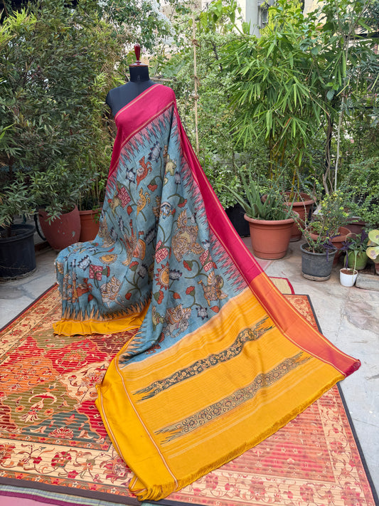Gadwal silk penkalamkari saree
