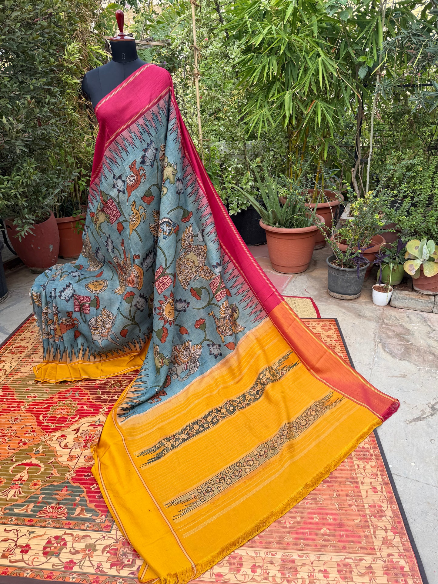 Gadwal silk penkalamkari saree