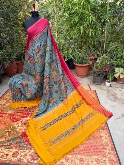 Gadwal silk penkalamkari saree