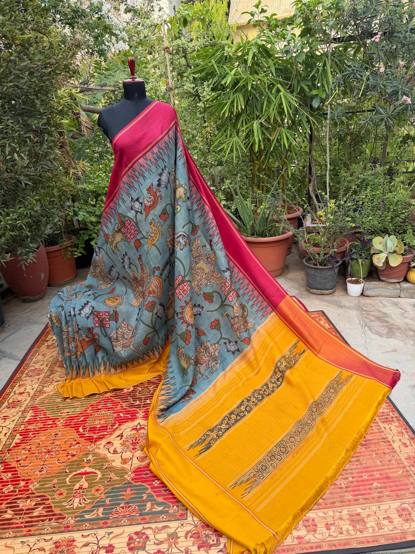 Gadwal silk penkalamkari saree