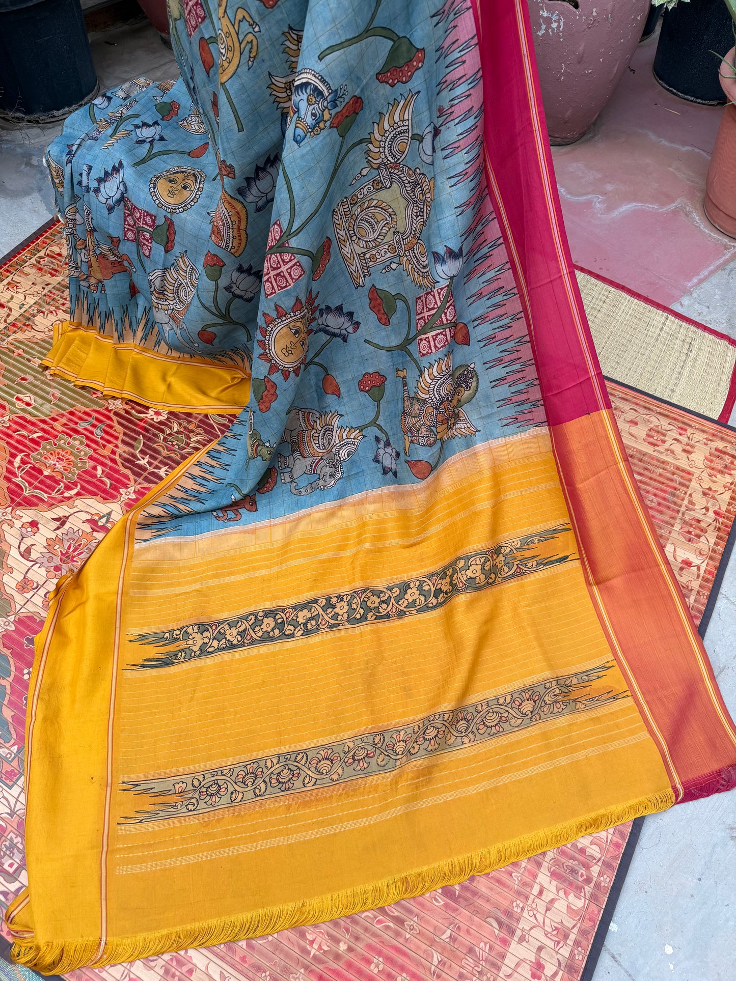 Gadwal silk penkalamkari saree