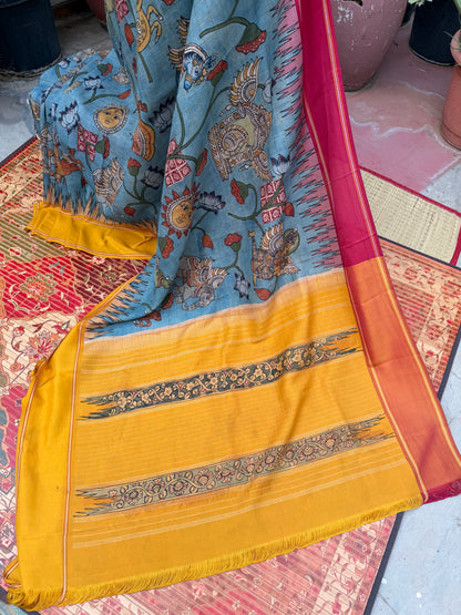 Gadwal silk penkalamkari saree