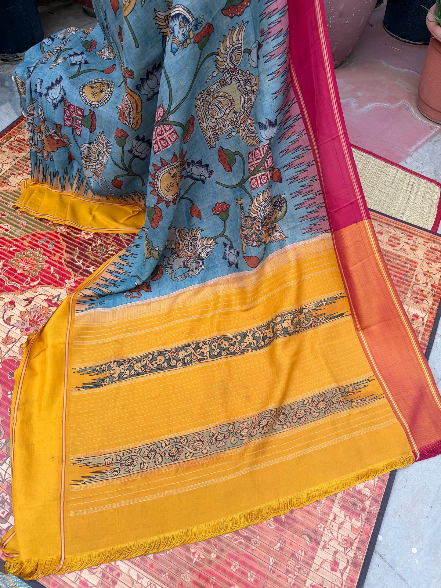 Gadwal silk penkalamkari saree