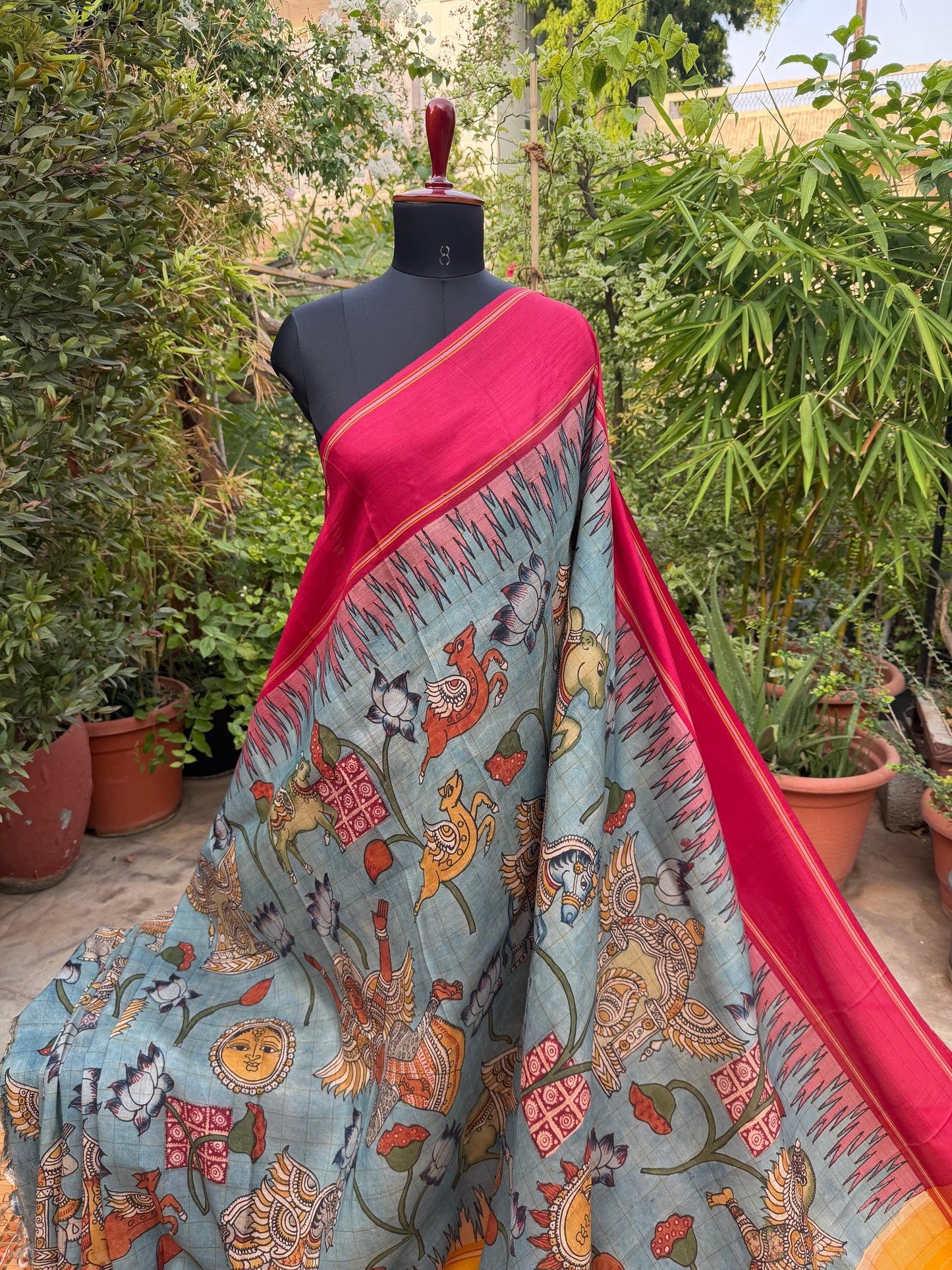 Gadwal silk penkalamkari saree