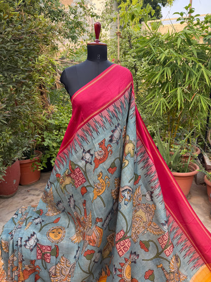 Gadwal silk penkalamkari saree