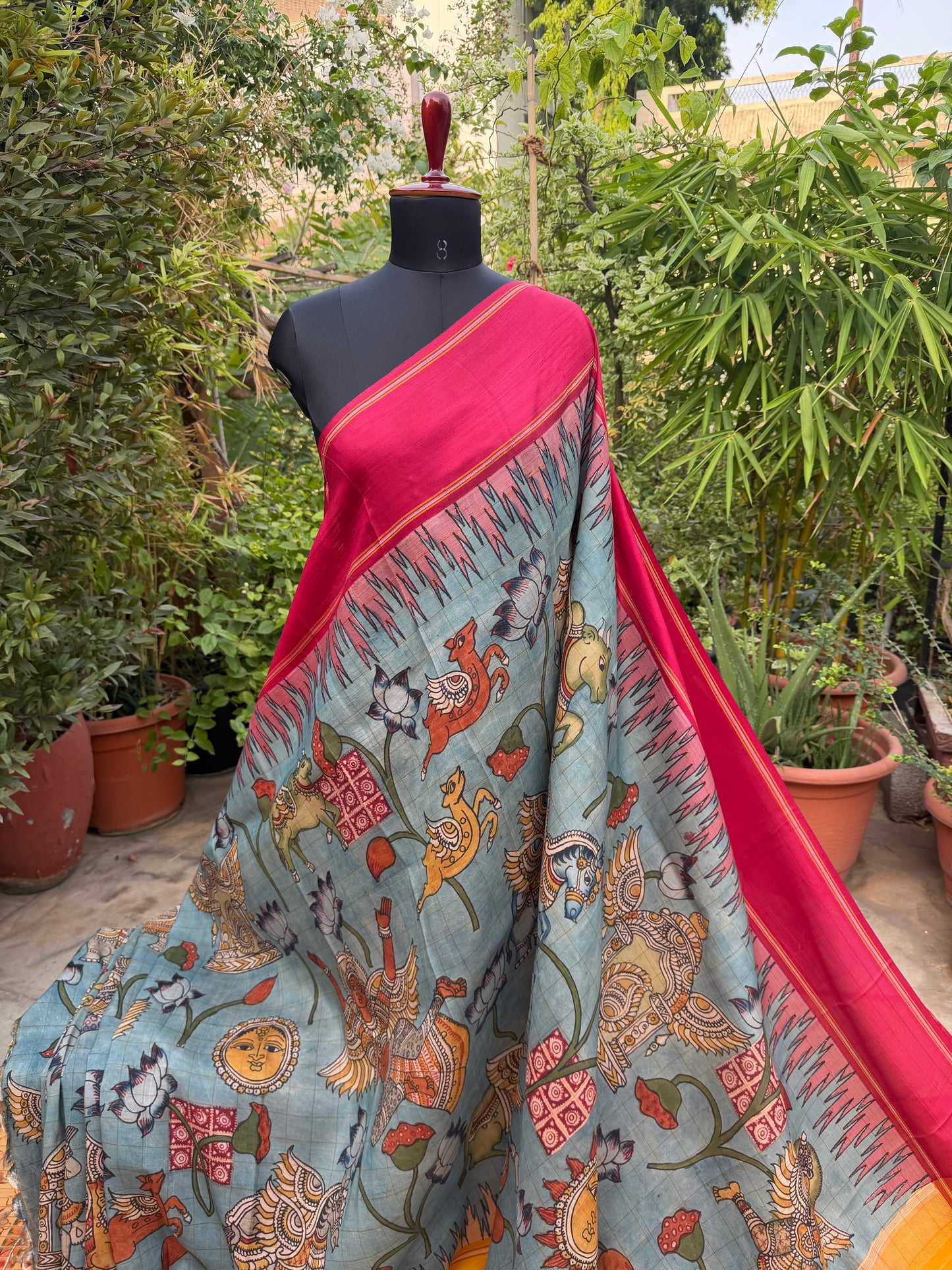 Gadwal silk penkalamkari saree