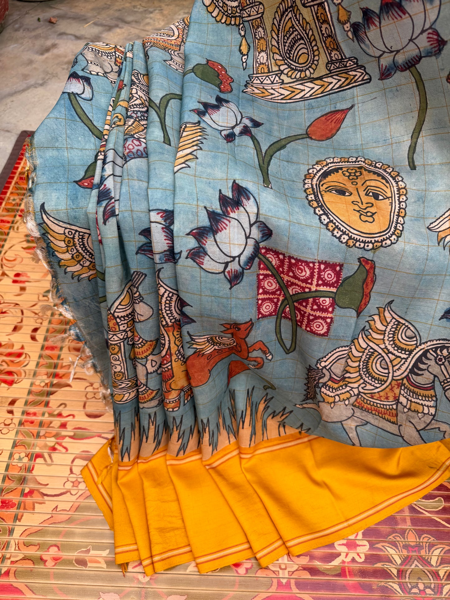 Gadwal silk penkalamkari saree