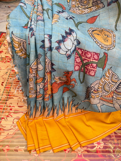Gadwal silk penkalamkari saree