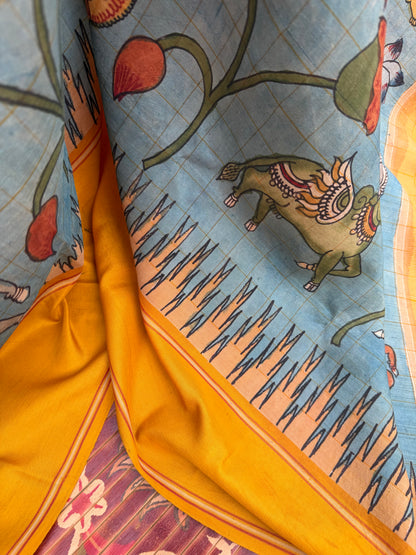 Gadwal silk penkalamkari saree
