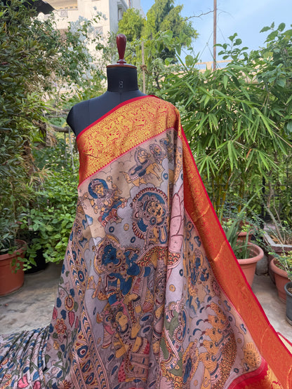 Kanchipattu penkalamkari saree