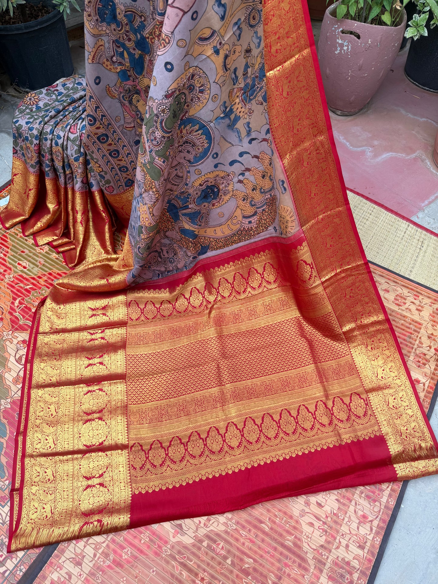 Kanchipattu penkalamkari saree